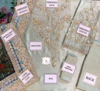 3 Piece Stitched Embroidery Silk Suit - Ready To Wear