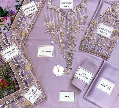 3 Piece Stitched Embroidery Silk Suit - Ready To Wear