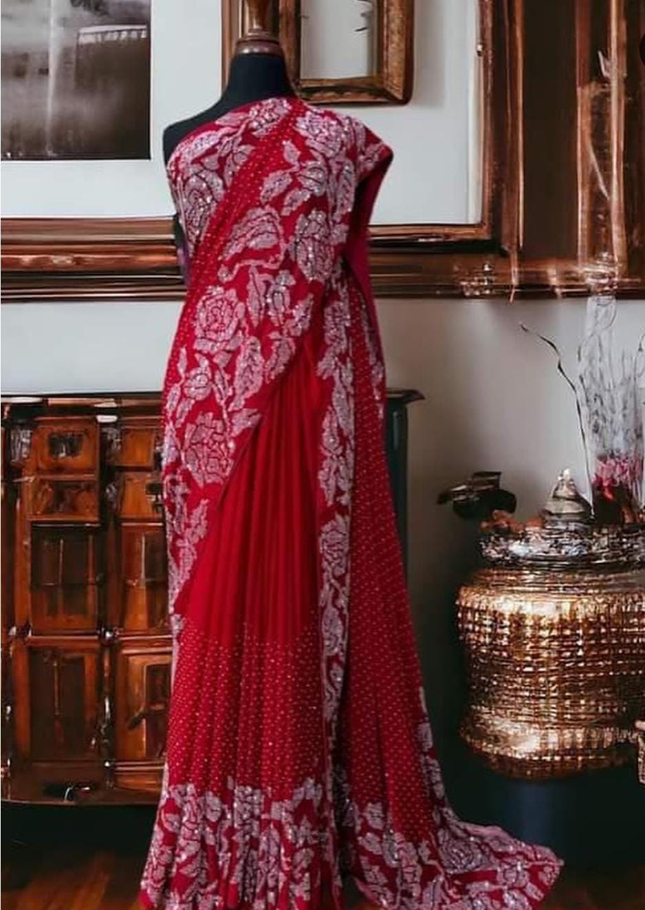 Chiffon Stone Work Stitched Saare - Ready To Wear