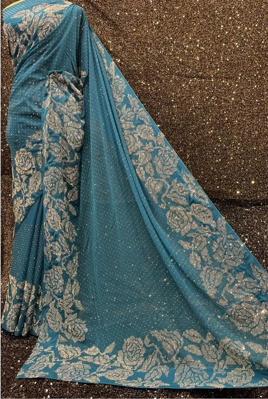 Chiffon Stone Work Stitched Saare - Ready To Wear