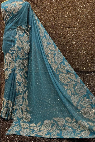 Chiffon Stone Work Stitched Saare - Ready To Wear