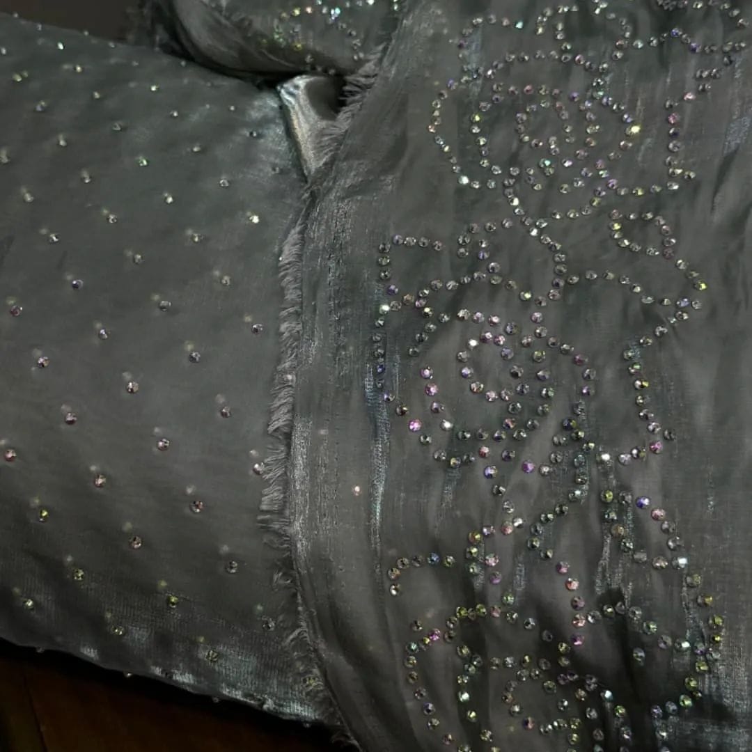 3 Piece Stitched Silk Stone Dress - Ready To Wear