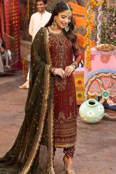 3 Piece Stitched Chiffon Embroidery Dress - Ready To Wear