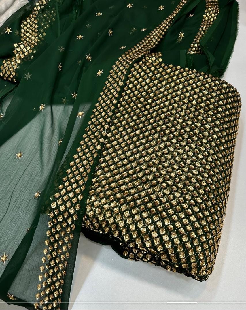 3 Piece Stitched Chiffon Embroidery Dress - Ready To Wear