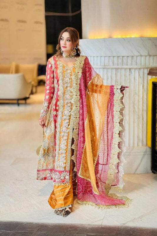 3 Piece Stitched Chiffon Dress - Ready To Wear