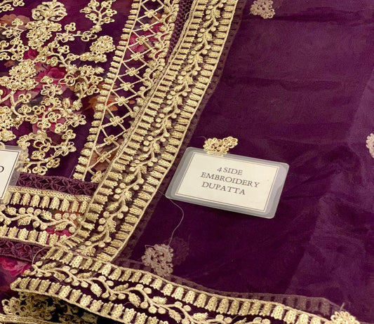 3 Piece Stitched Embroidery Organza Suit - Ready To Wear