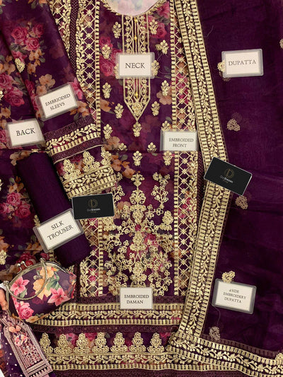 3 Piece Stitched Embroidery Organza Suit - Ready To Wear