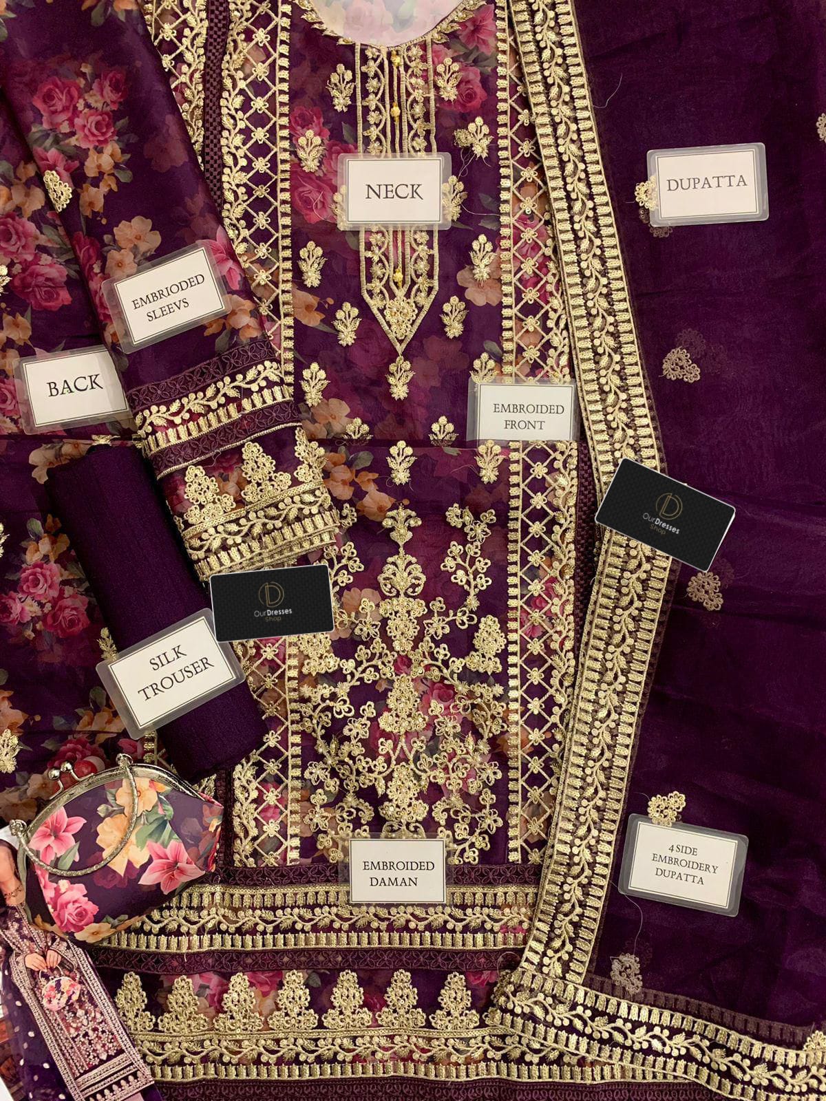 3 Piece Stitched Embroidery Organza Suit - Ready To Wear