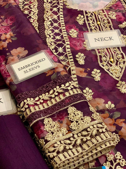 3 Piece Stitched Embroidery Organza Suit - Ready To Wear