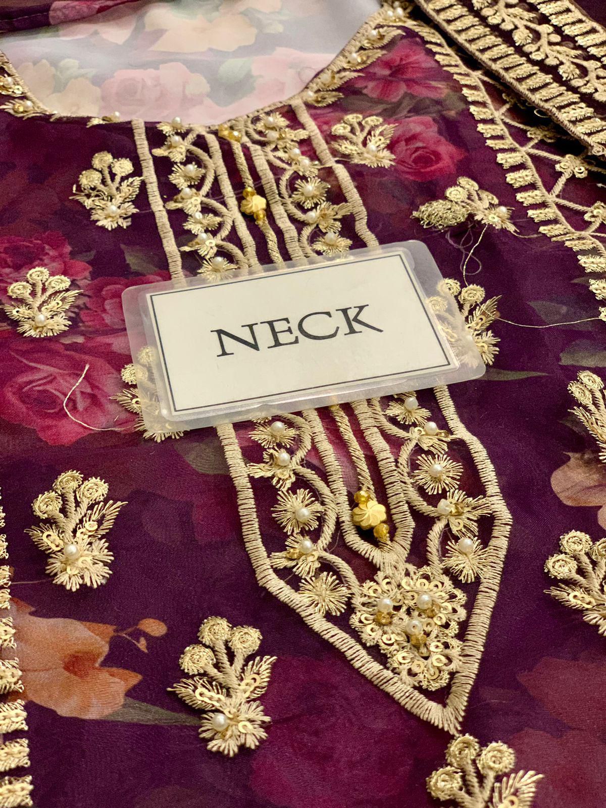 3 Piece Stitched Embroidery Organza Suit - Ready To Wear