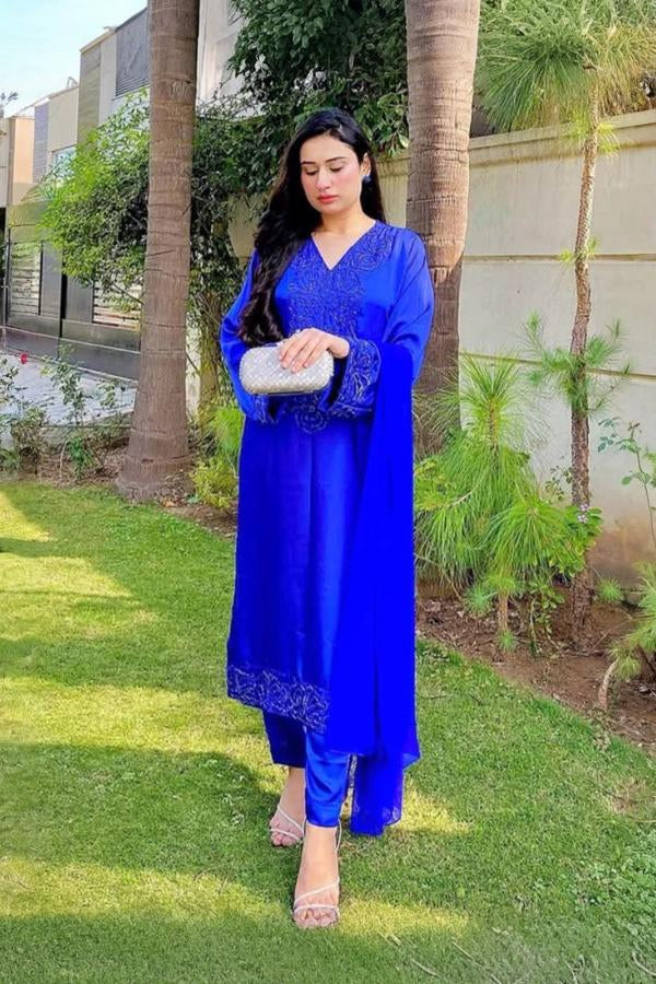 3 Piece Stitched Silk Dress - Ready To Wear