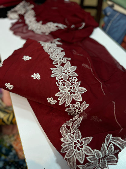 3 Piece Stitched Silk Dress - Ready To Wear