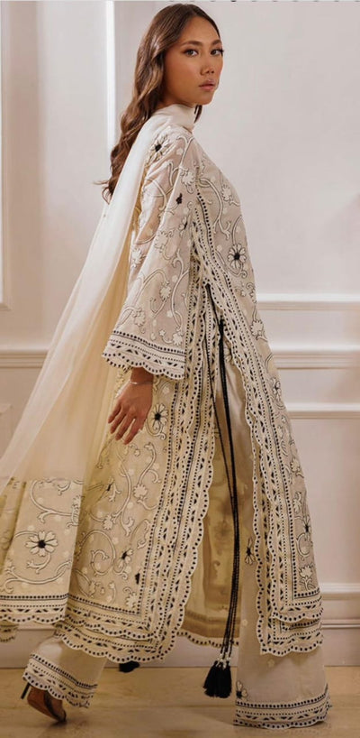 3 Piece Stitched Chikankari Embroidery Dress - Ready To Wear