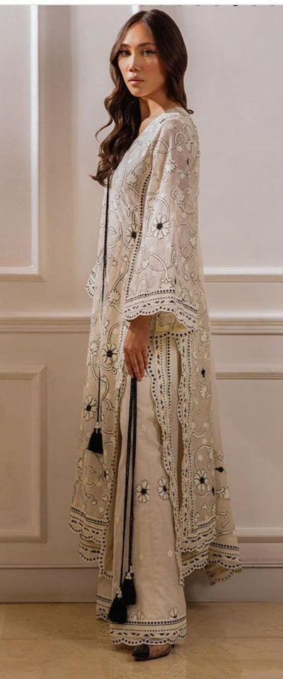 3 Piece Stitched Chikankari Embroidery Dress - Ready To Wear