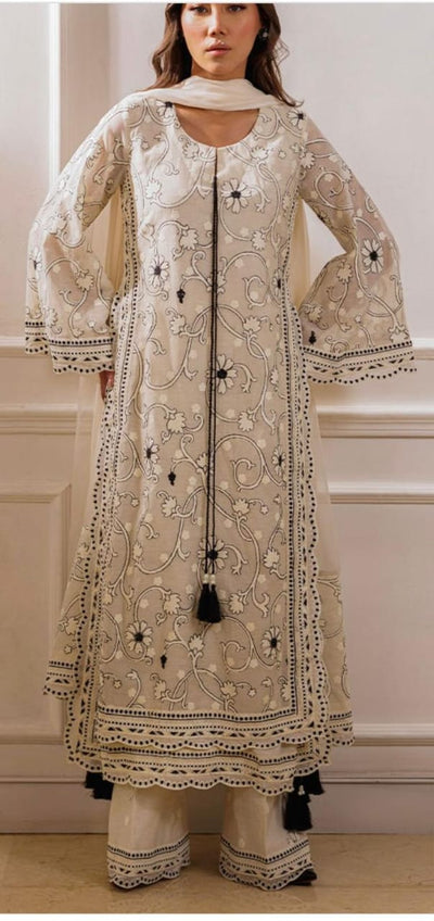 3 Piece Stitched Chikankari Embroidery Dress - Ready To Wear