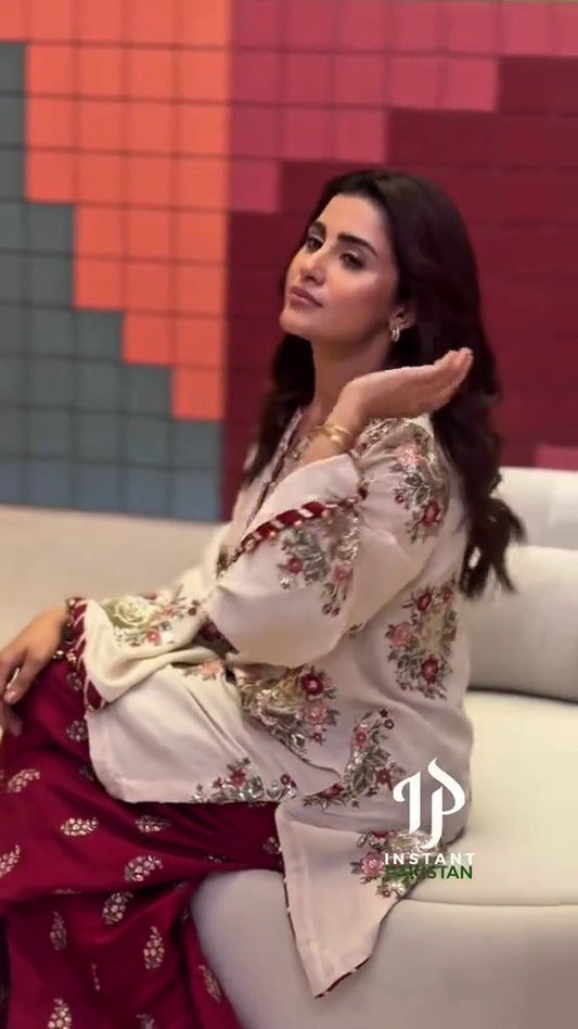 3 Piece Stitched Silk Dress - Ready To Wear