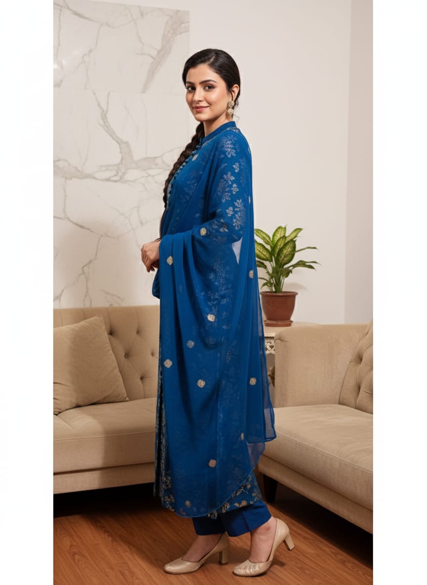 3 Piece Stitched Chiffon Dress - Ready To Wear