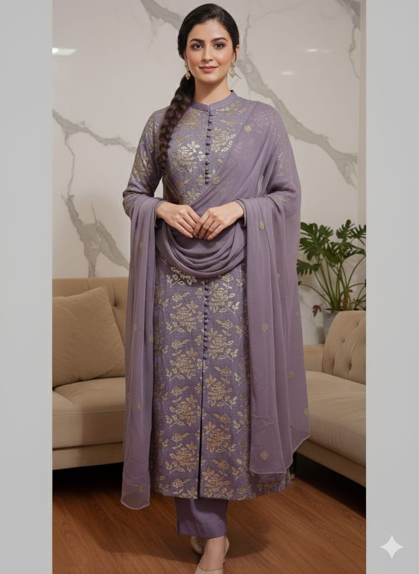 3 Piece Stitched Chiffon Dress - Ready To Wear