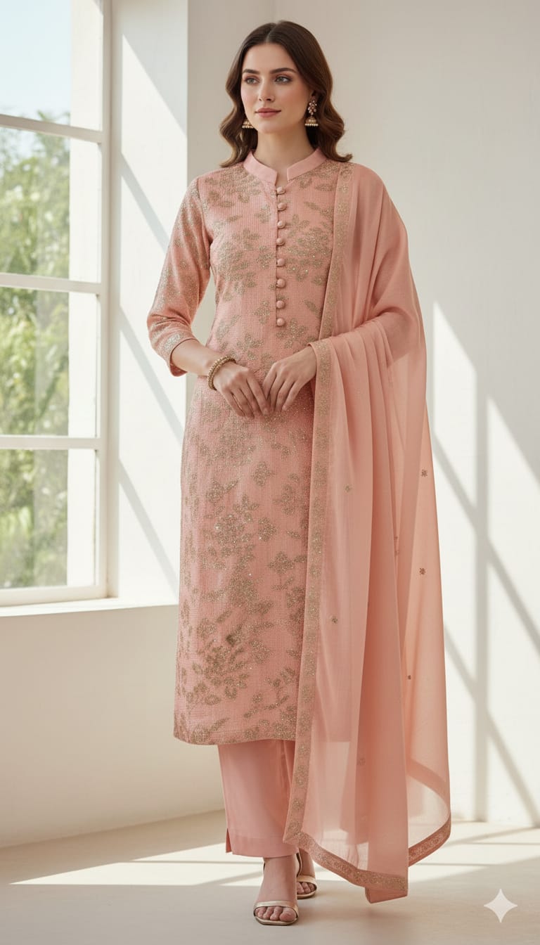 3 Piece Stitched Chiffon Dress - Ready To Wear