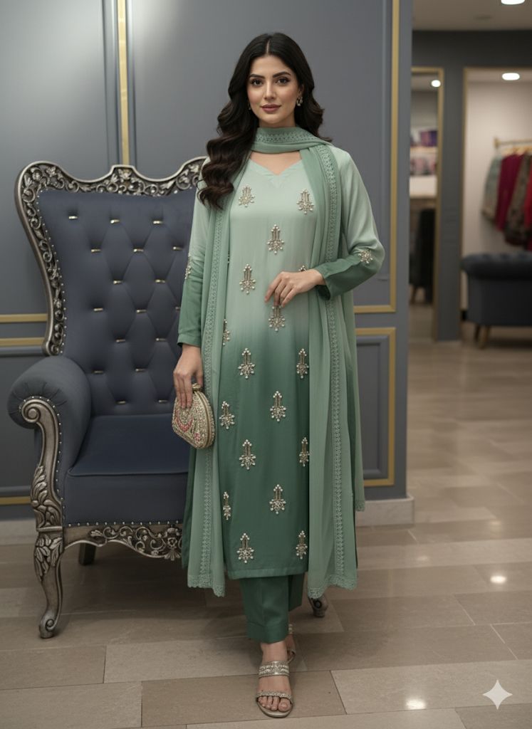 3 Piece Stitched Silk Dress - Ready To Wear