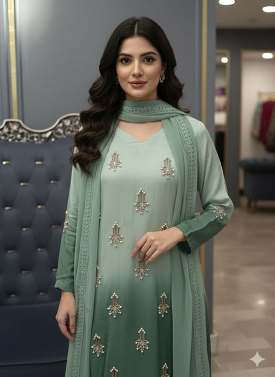 3 Piece Stitched Silk Dress - Ready To Wear