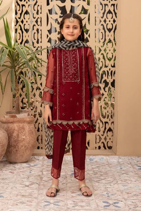 3 Piece Stitched Kids Dress - Ready To Wear