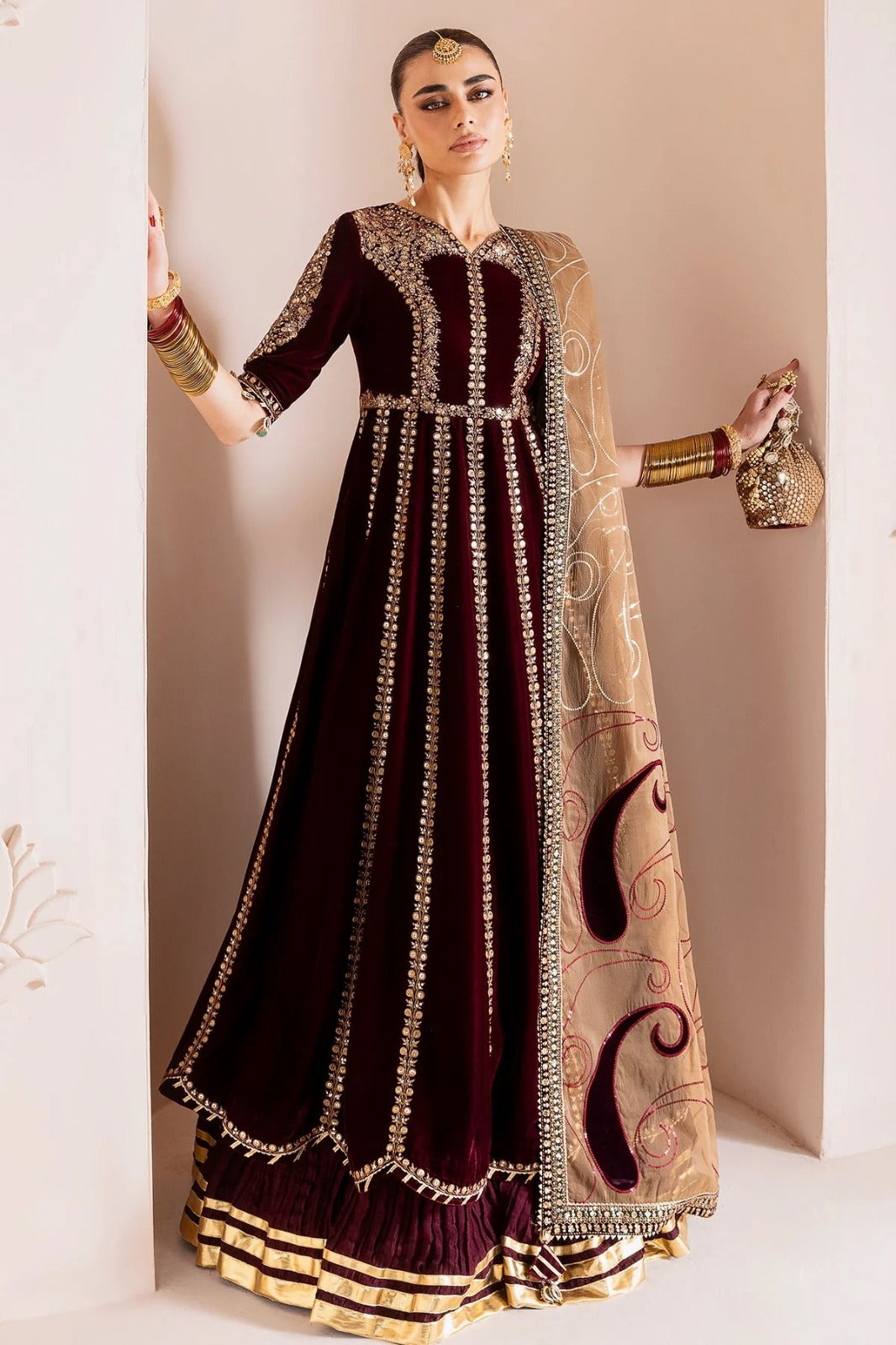 3 Piece Stitched Velvet Dress