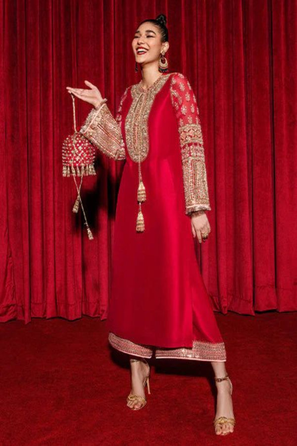 3 Piece Stitched Silk Dress - Ready To Wear