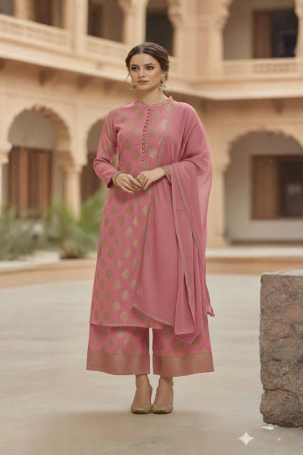 3 Piece Stitched Jaquard Dress - Ready To Wear