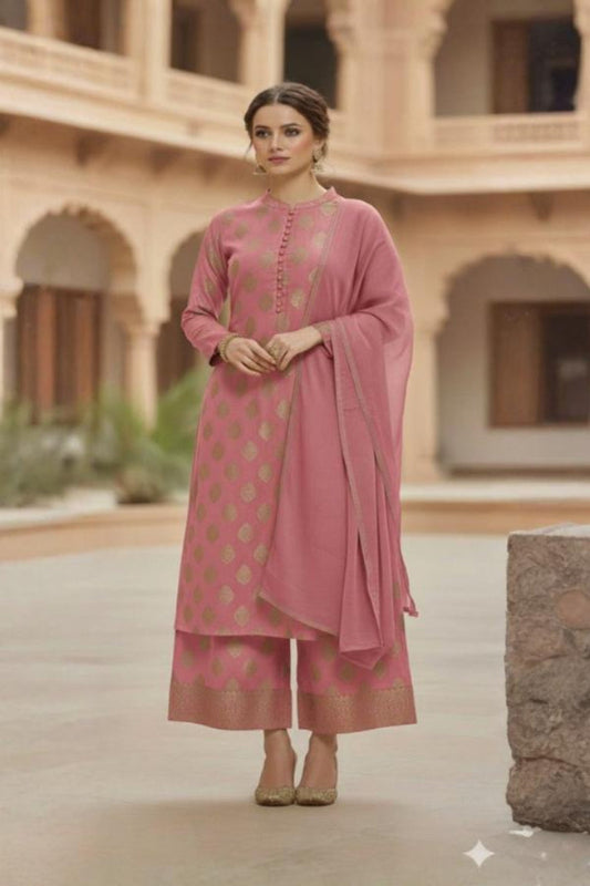 3 Piece Stitched Jaquard Dress - Ready To Wear