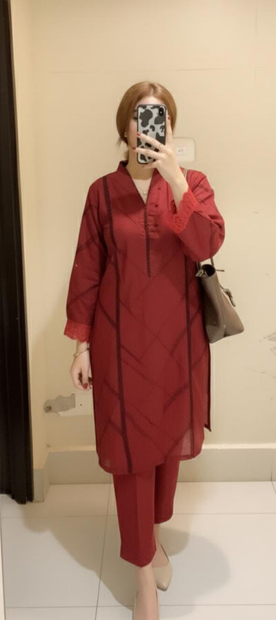 2 Piece Stitched Khaddi Fabric Dress - Ready To Wear