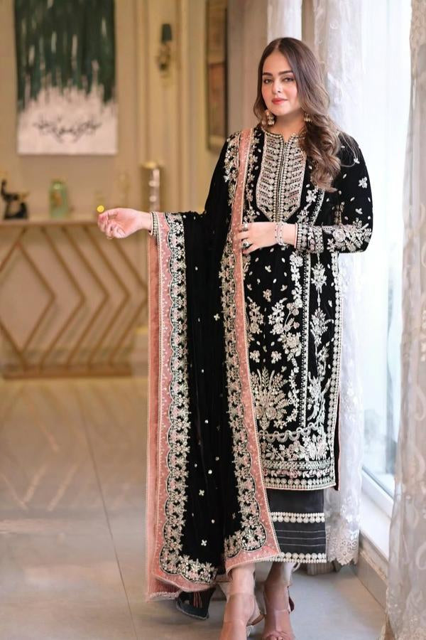 3 Piece Stitched Embroidery Chiffon Suit - Ready To Wear