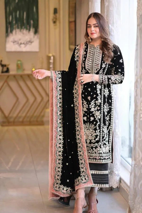 03-Piece Chiffon Suit With Heavy Embroidery - Ready To Wear