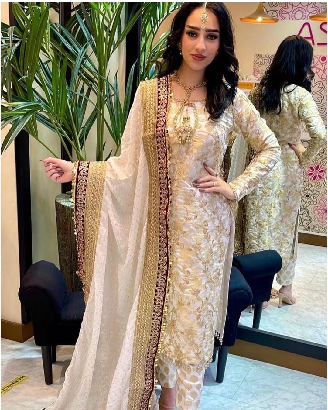 3 Piece Stitched Organza Suit - Ready To Wear