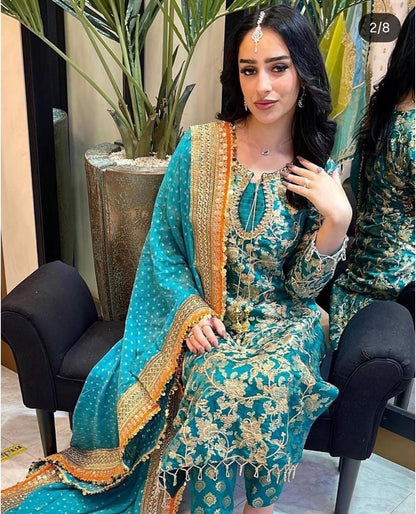 3 Piece Stitched Organza Suit - Ready To Wear