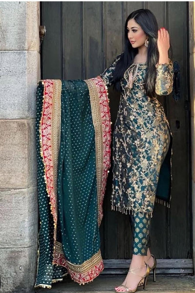 3 Piece Stitched Organza Suit - Ready To Wear