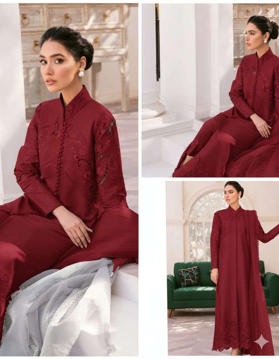 3 Piece Stitched Embroidery Dress - Ready To Wear