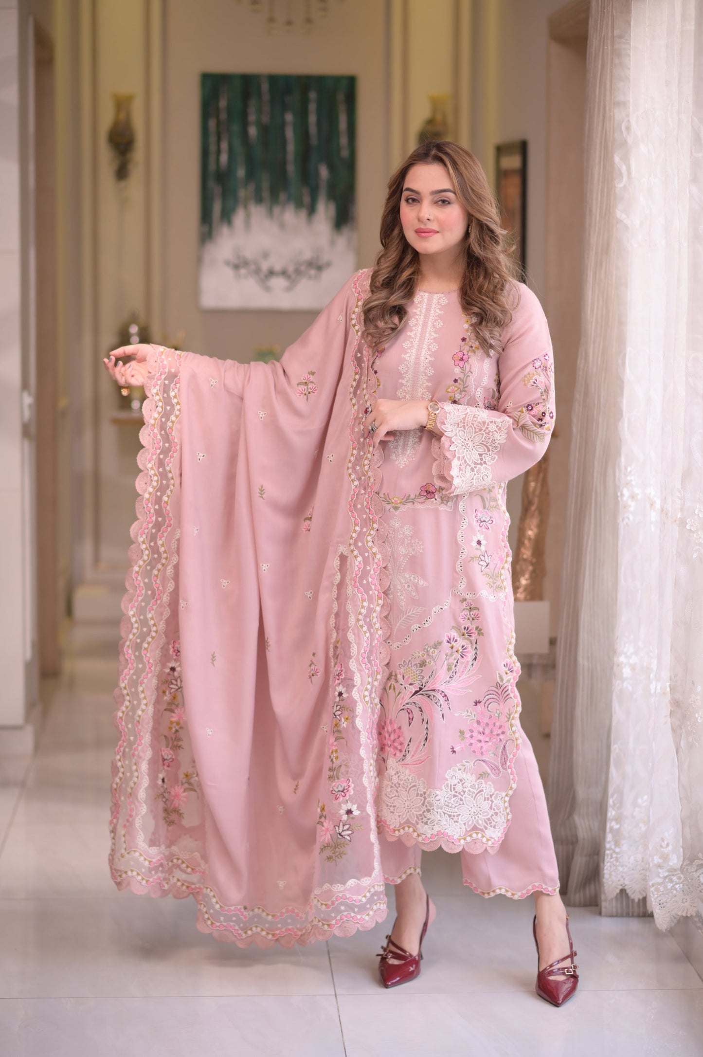 03Pcs Stitched Embroidered Lawn Dress Ready To Wear