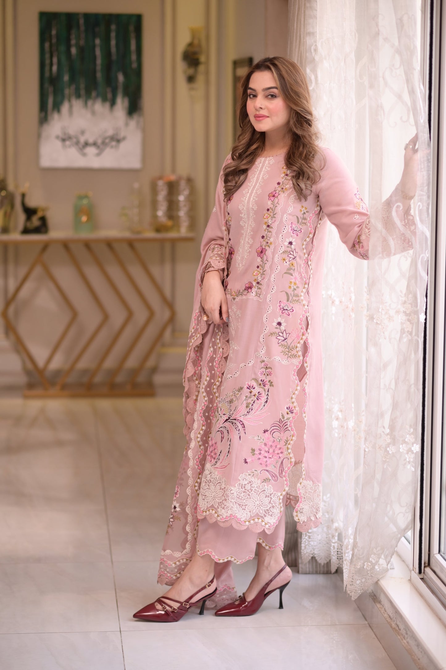 03Pcs Stitched Embroidered Lawn Dress Ready To Wear