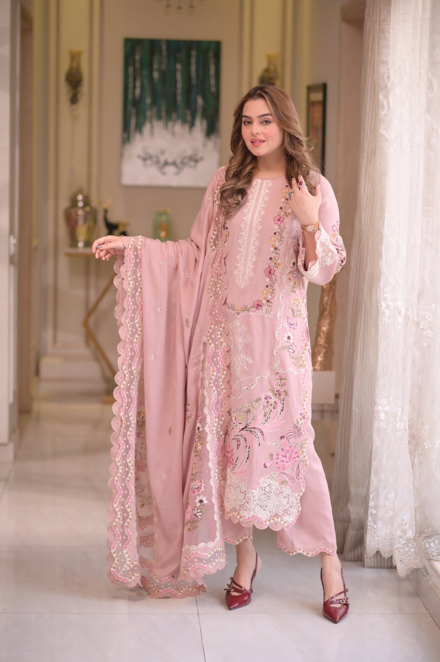 03Pcs Stitched Embroidered Lawn Dress Ready To Wear