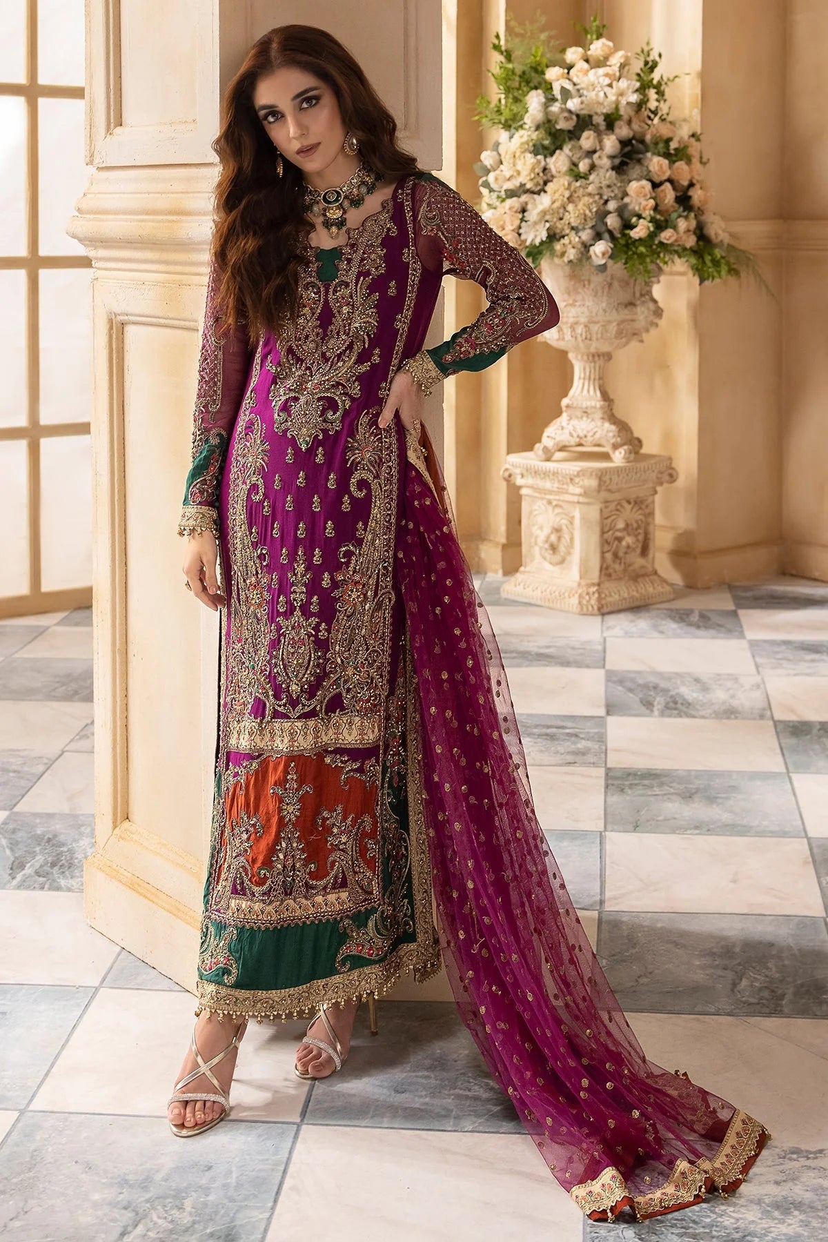 03-Piece Organza Suit With Embroidery - Ready To Wear