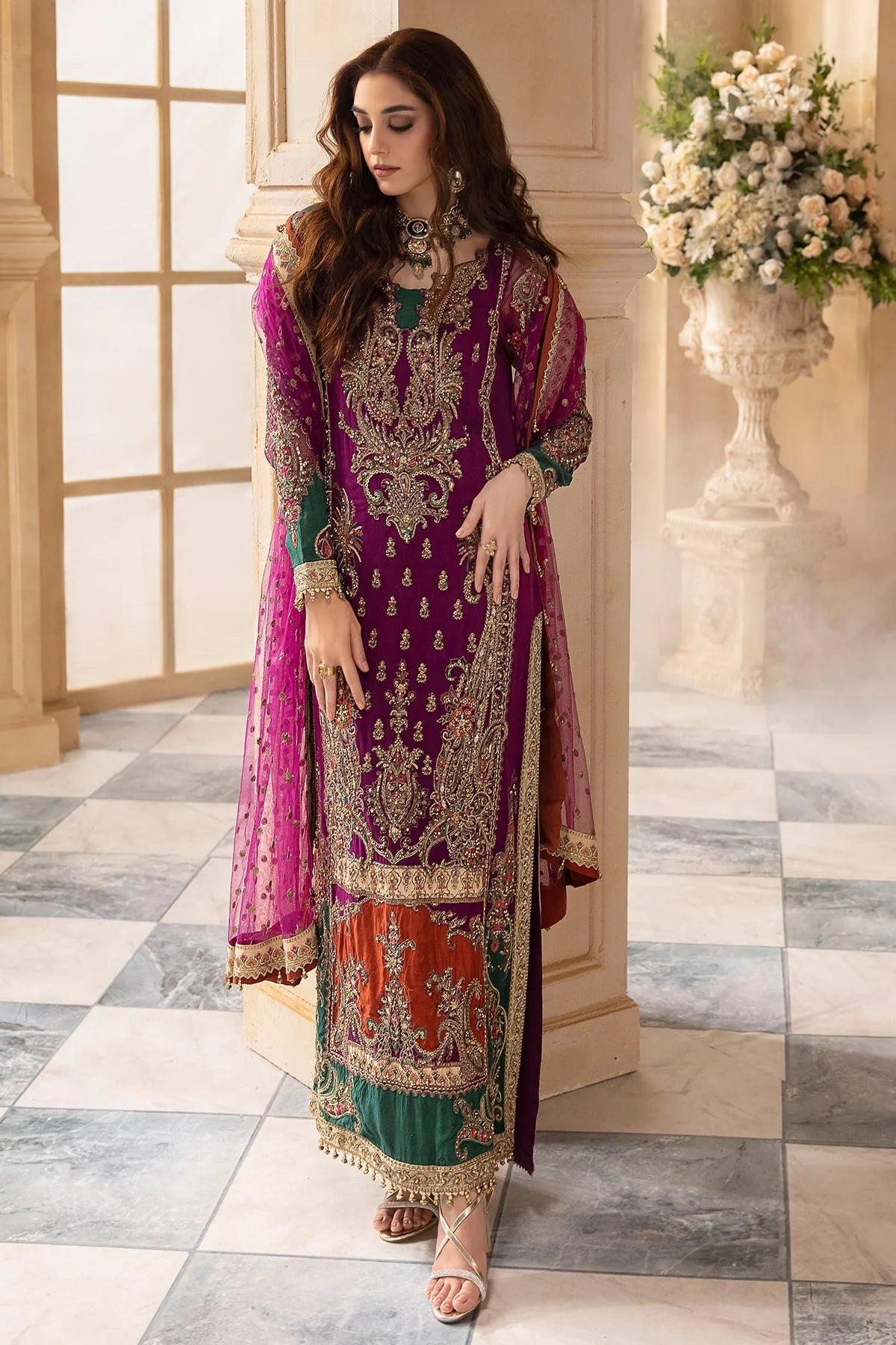 03-Piece Organza Suit With Embroidery - Ready To Wear