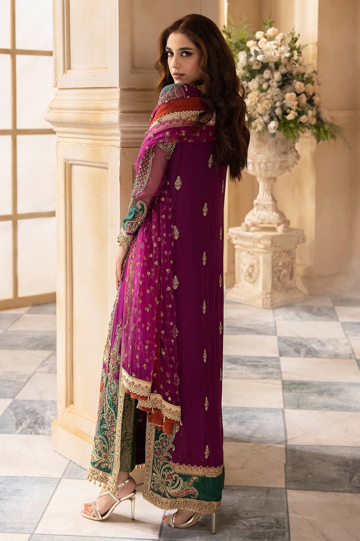 03-Piece Sequence Chiffon Dress Ready To Wear