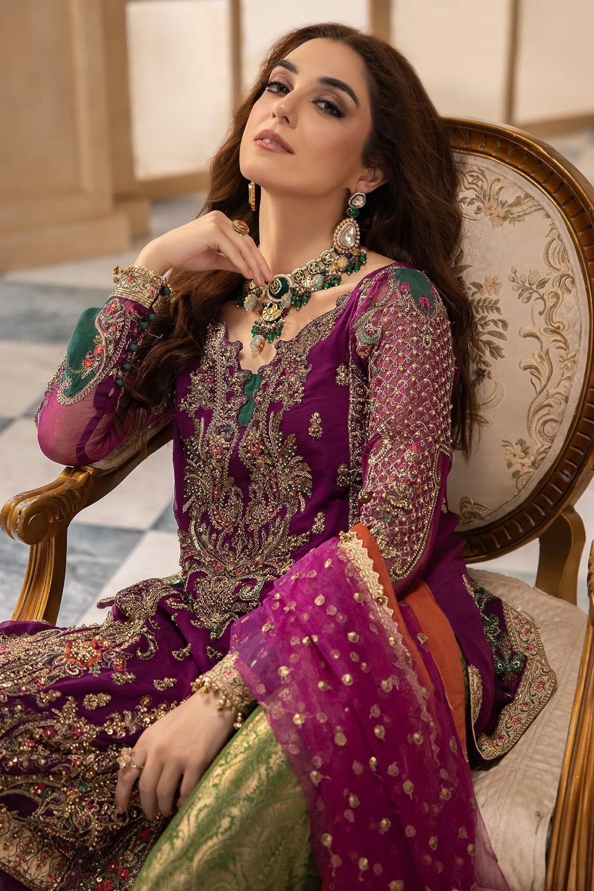 03-Piece Organza Suit With Embroidery - Ready To Wear