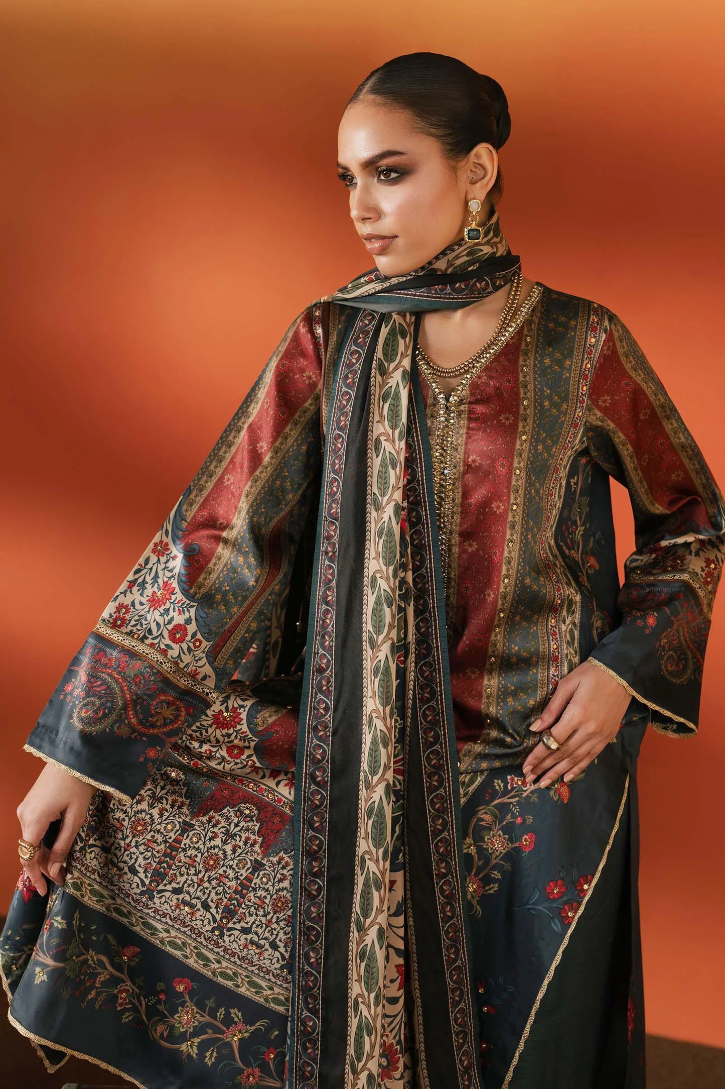 03-Piece Printed Lawn Suit With Chiffon Dupatta | Ready To Wear