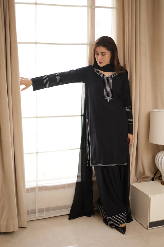 Noir Linear Elegance - 3 Piece Suit | Ready To Wear