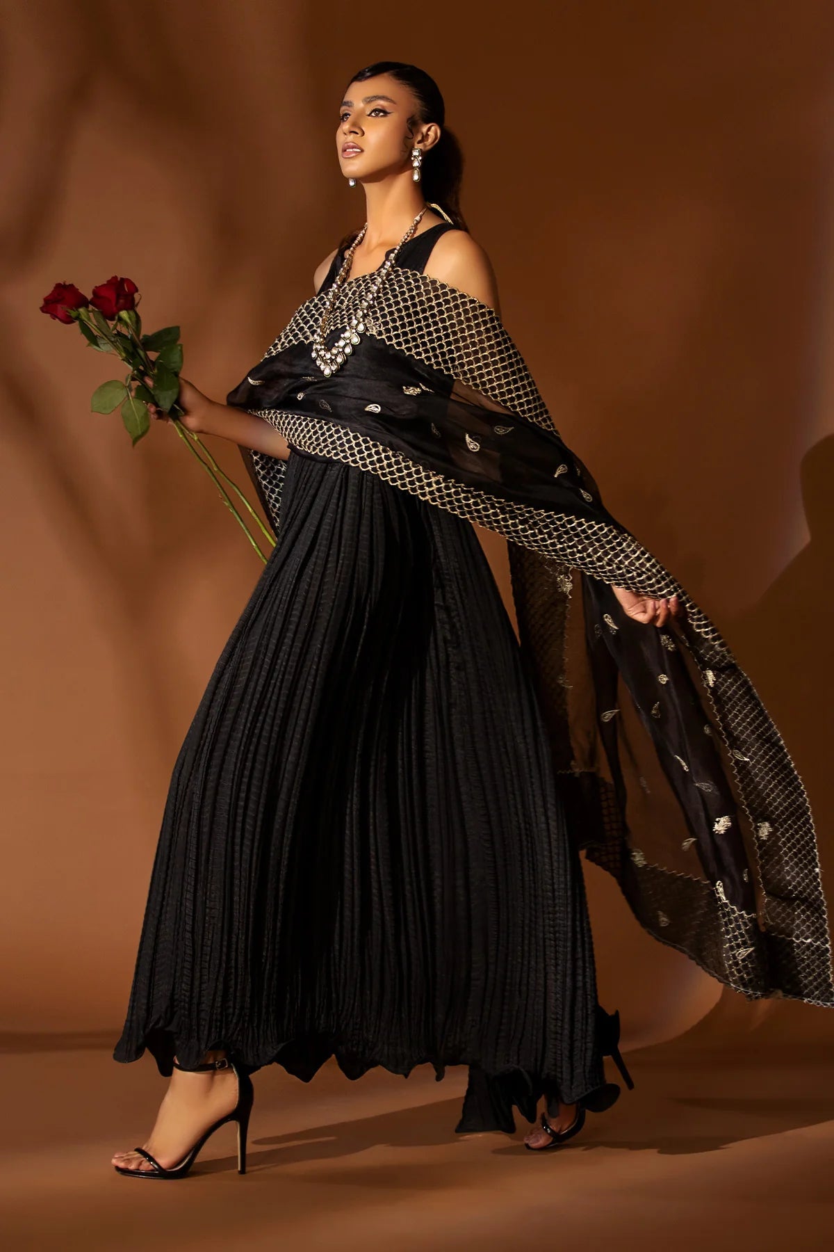 Elegant Black Silk Outfit for Festive Events