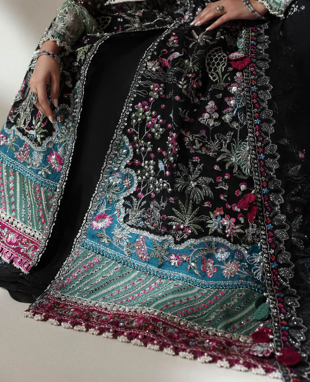 03-Piece Embroidered Organza Hand-Embellishment - Ready To Wear