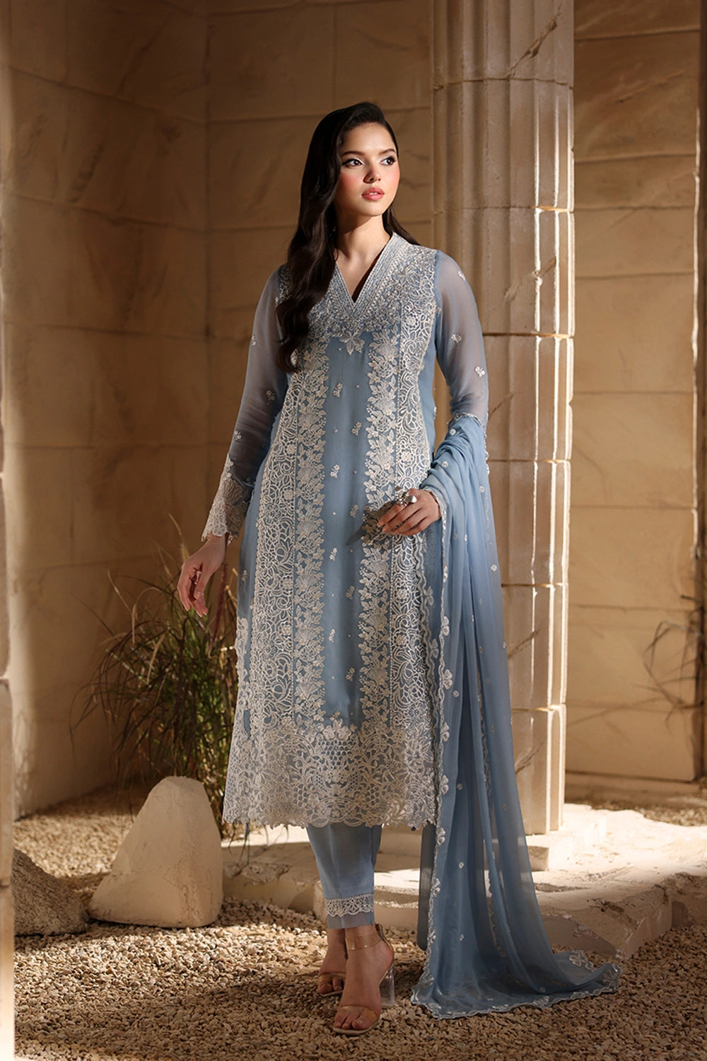 3  Piece  Stitched  Chiffon  Suit - Ready to  Wear