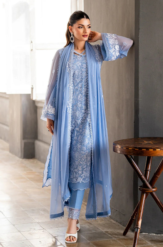3Pcs Embroidered Chiffon Suit With Malai Crape Trouser Ready To Wear
